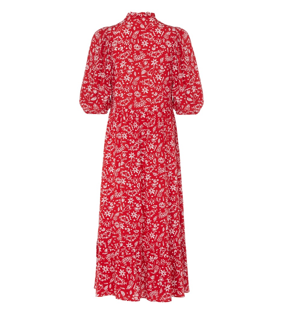 Midi Red Print Dress | Short Sleeves | Finery London