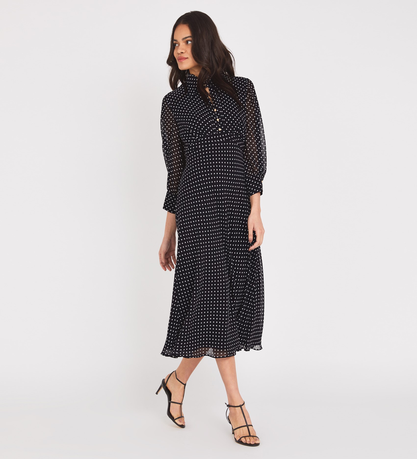 Midi Black Spot Dress | Long Sleeves | Finery London