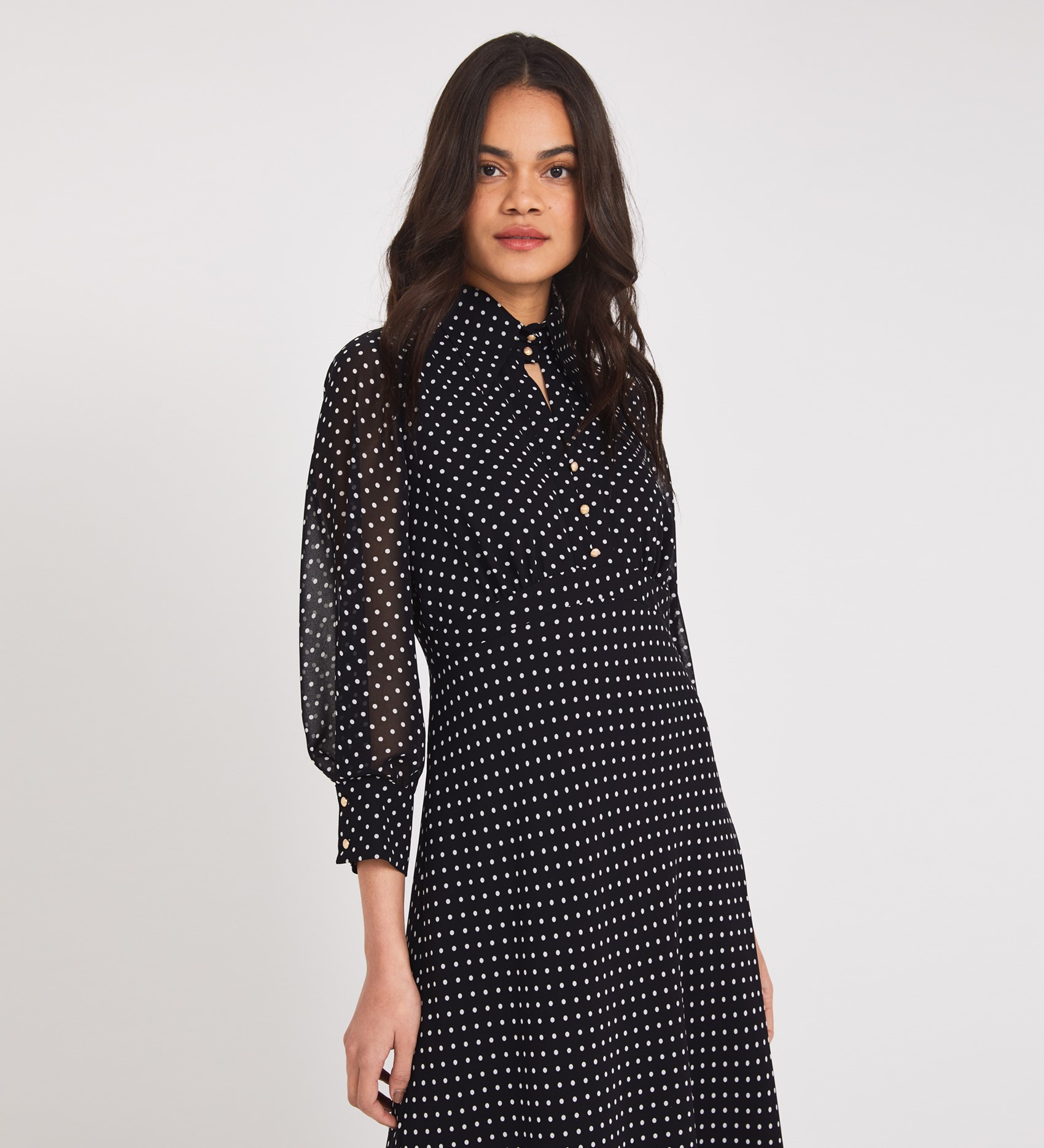 Midi Black Spot Dress | Long Sleeves | Finery London