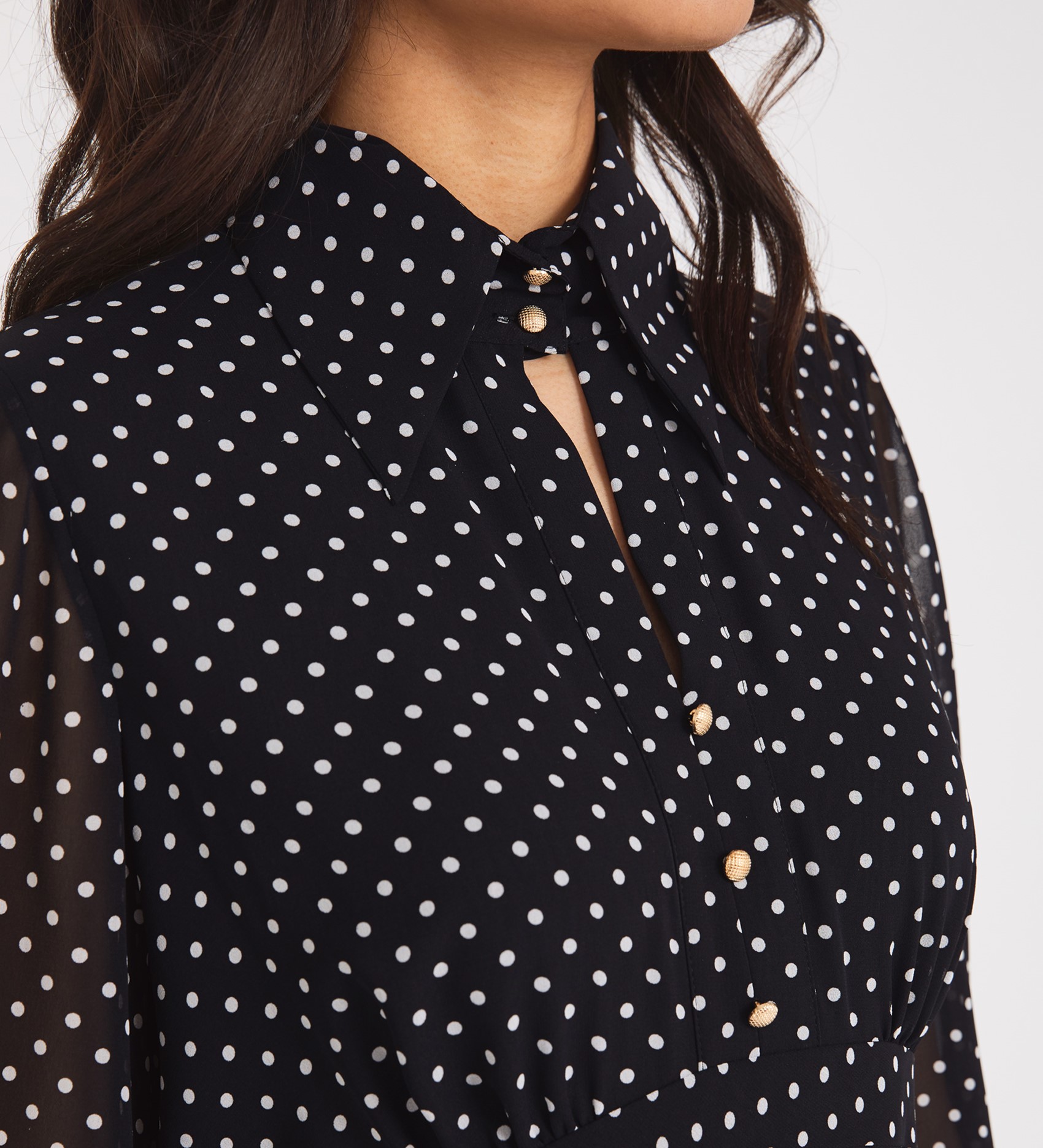 Midi Black Spot Dress Long Sleeves Finery London