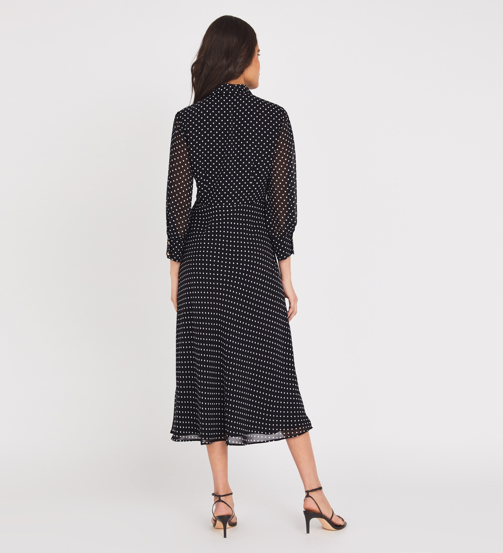 Midi Black Spot Dress | Long Sleeves | Finery London