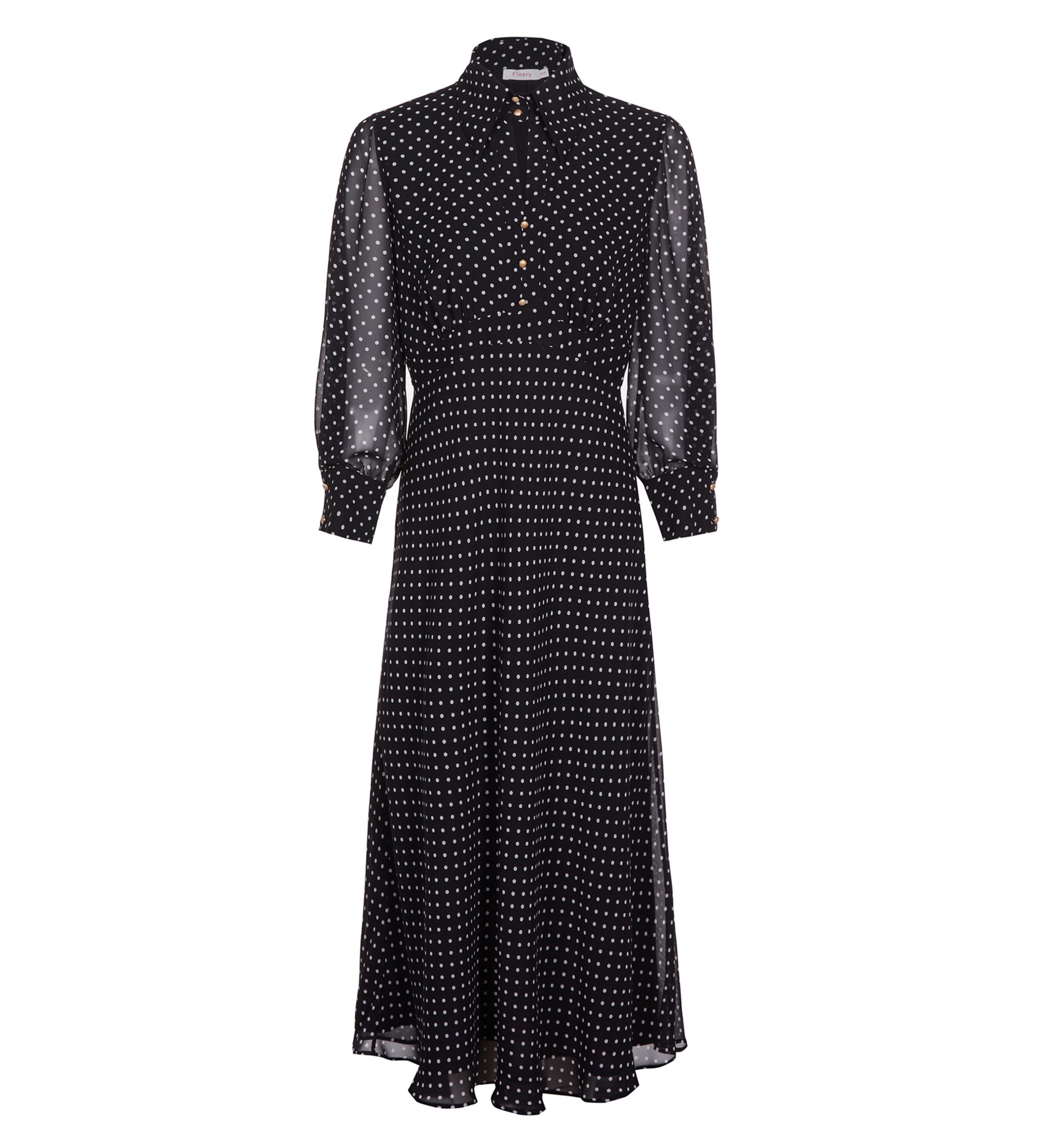 Midi Black Spot Dress | Long Sleeves | Finery London