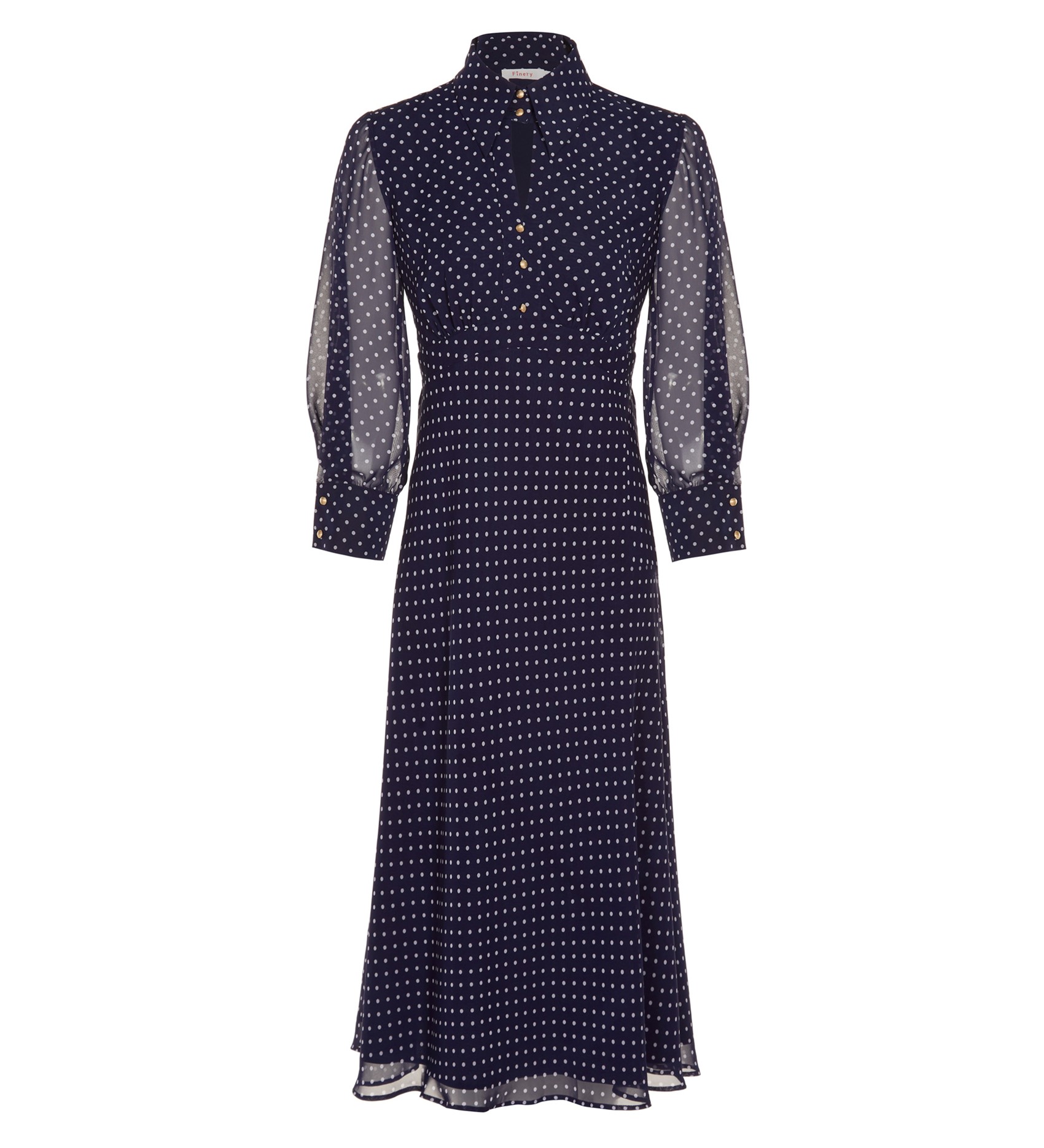 Midi Navy Spot Dress | Long Sleeves | Finery London