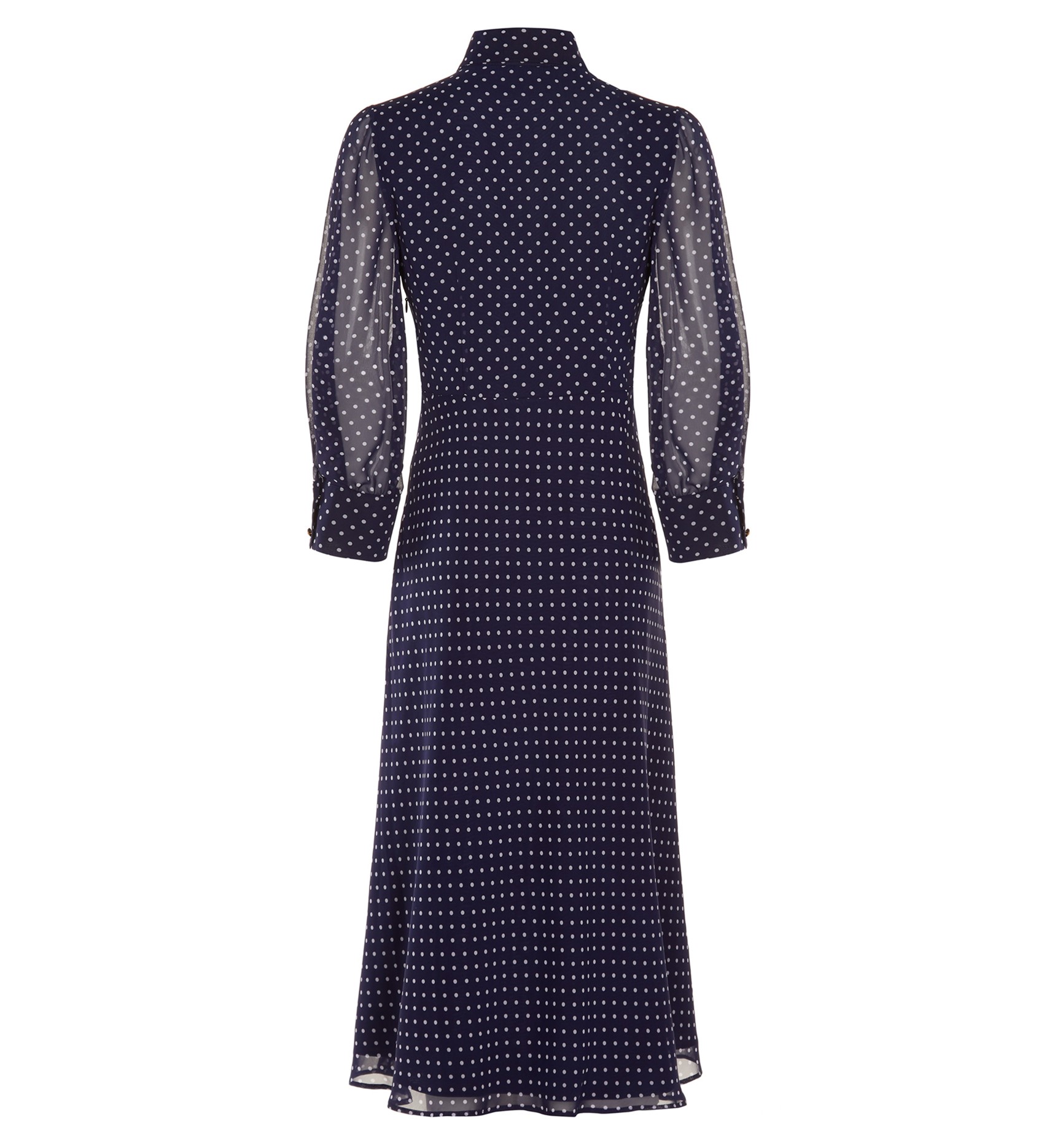 Midi Navy Spot Dress | Long Sleeves | Finery London