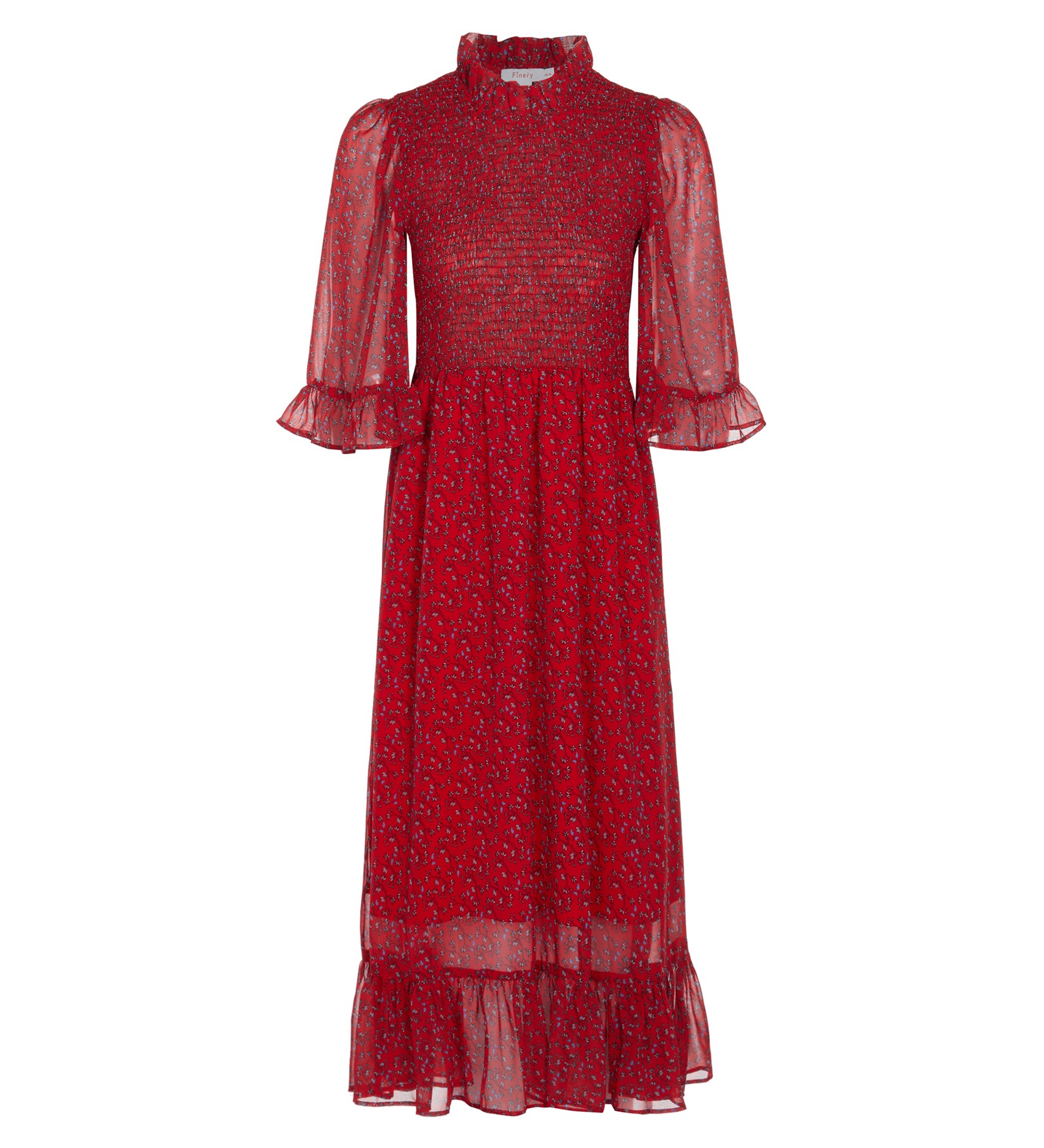 Midi Leafy Red Dress | Short Sleeves | Finery London