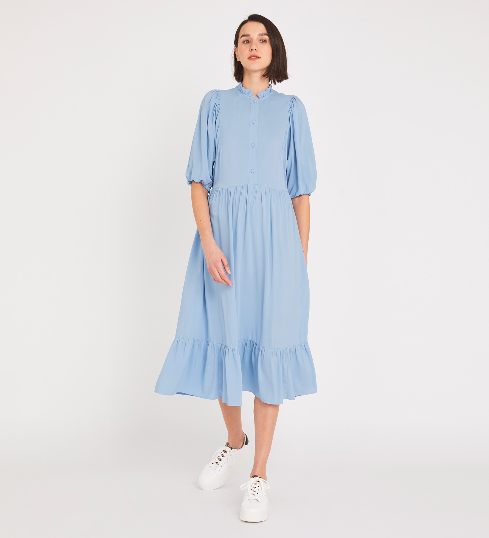 Midi Light Blue Dress | Short Sleeves | Finery London