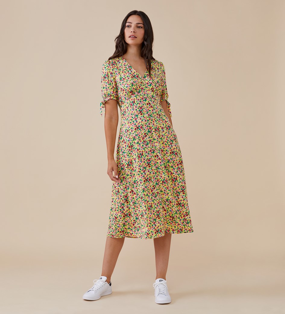 Claire Midi Yellow Floral Dress| Finery London