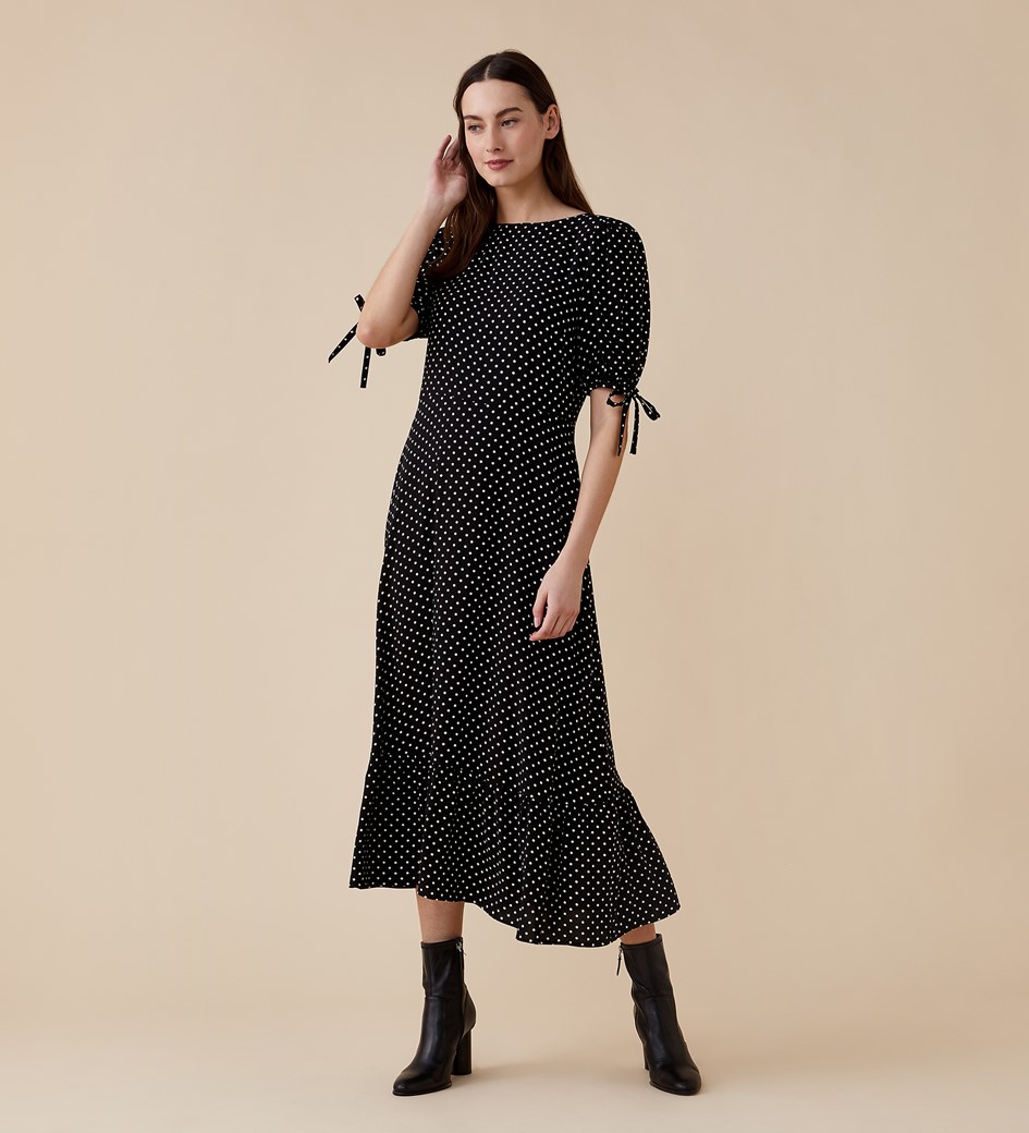 Ruby Midi Black Spot Dress        LENZING™ ECOVERO™