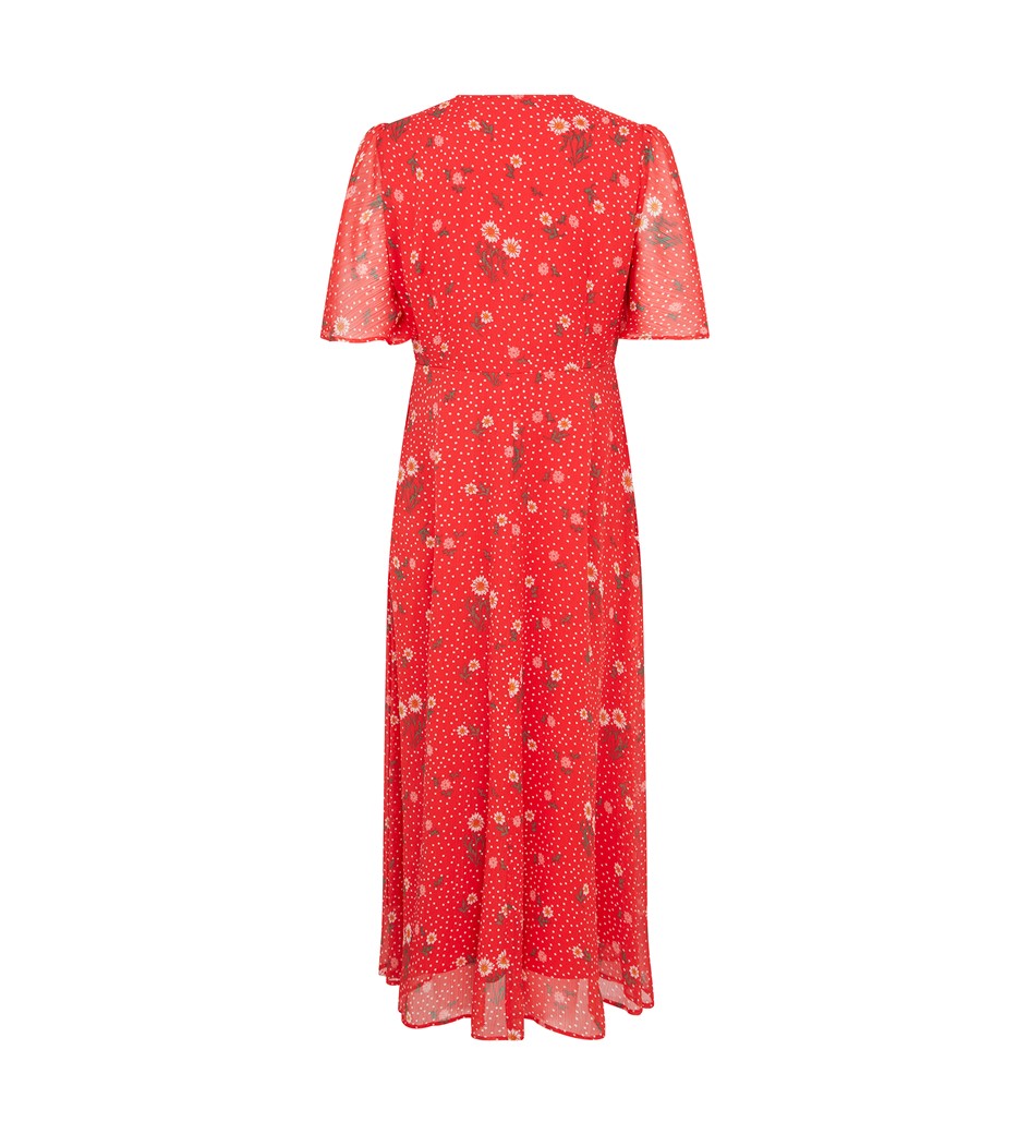 Carolina Red Daisy Chiffon Midi Dress