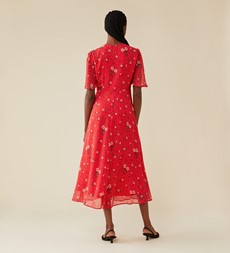 Carolina Red Daisy Chiffon Midi Dress