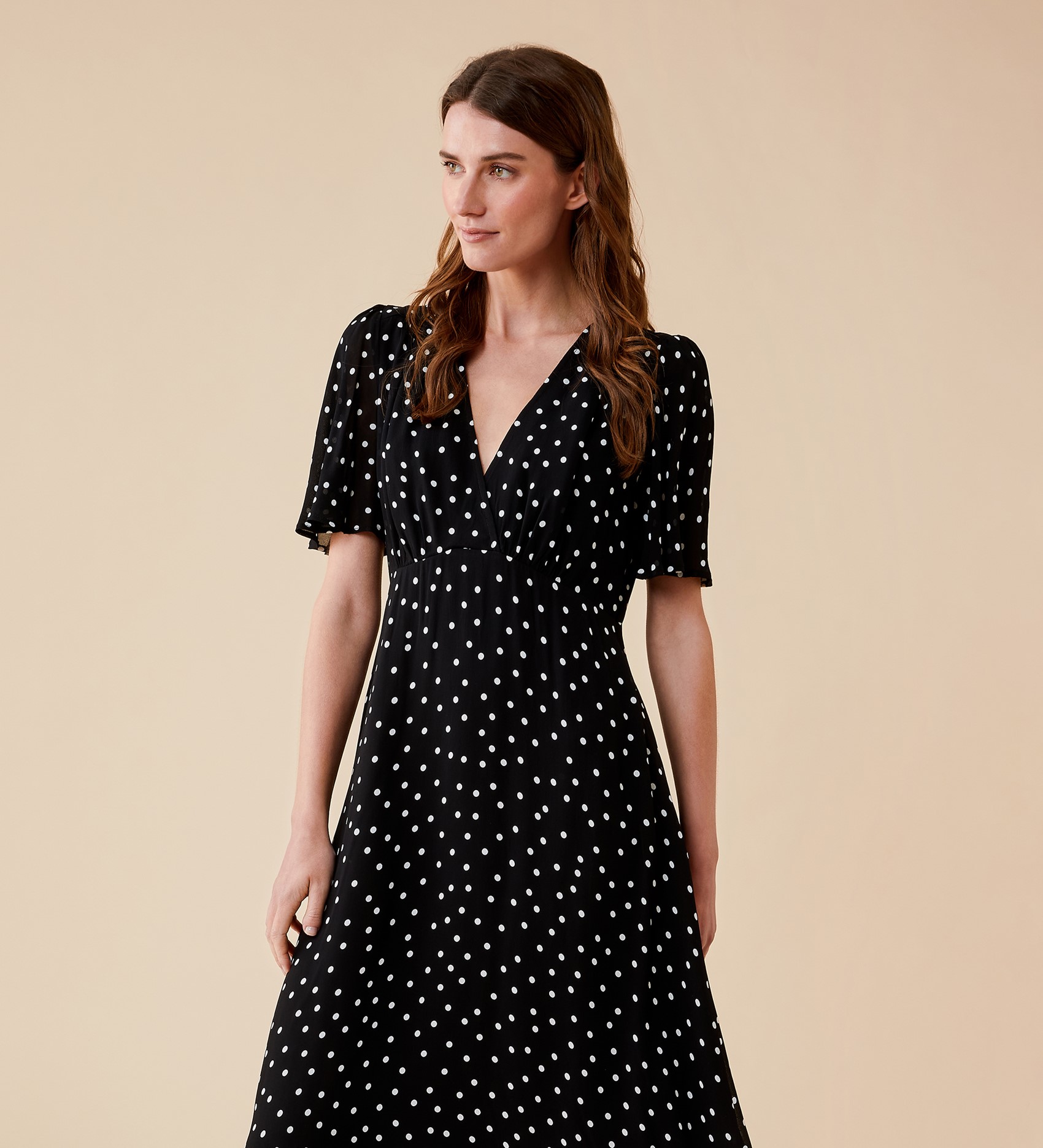 Carolina Black Spot Chiffon Midi Dress | Finery London