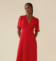 Carolina Midi Chiffon Red Spot Dress