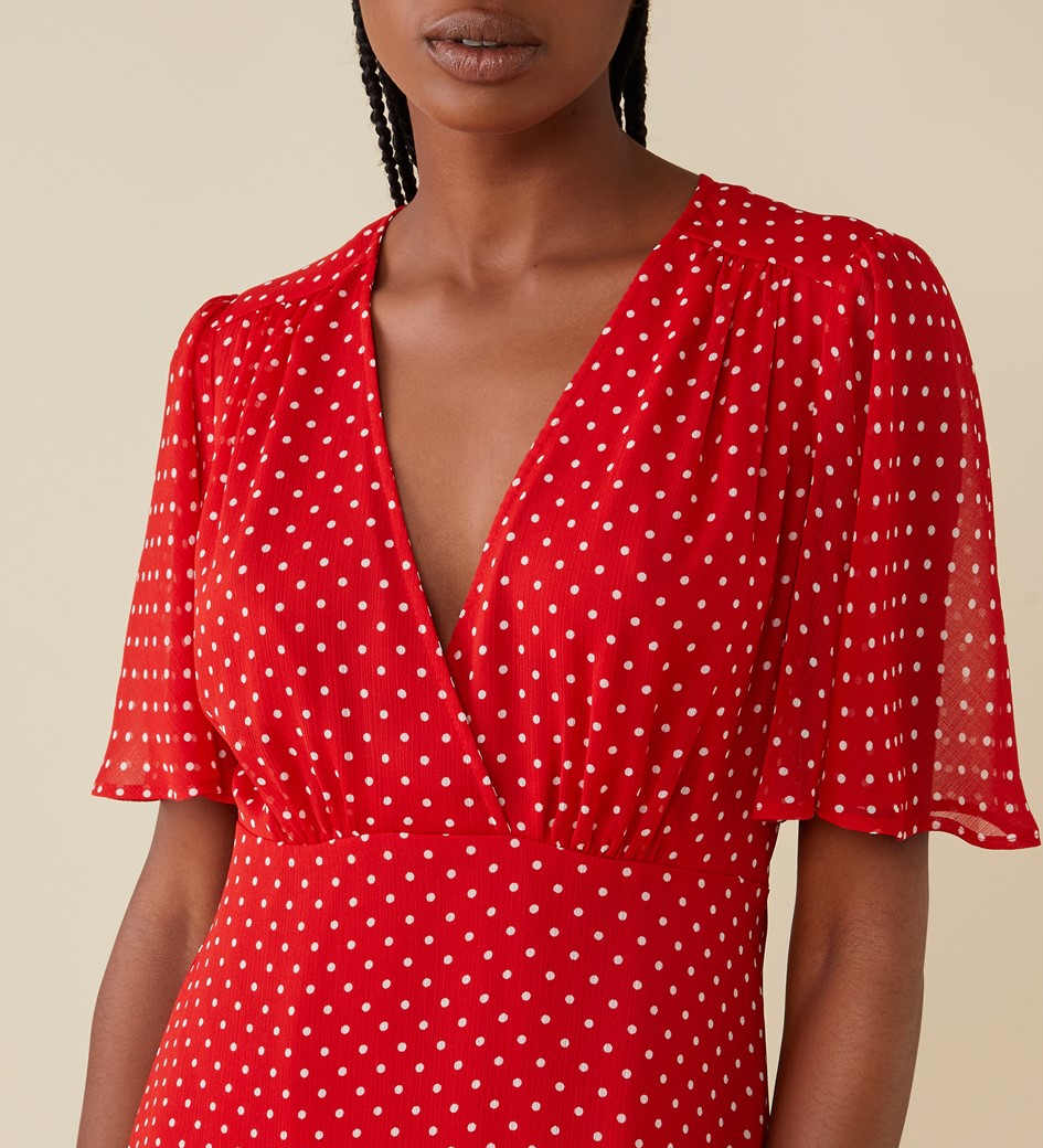 Carolina Red Spot Chiffon Midi Dress