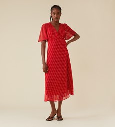 Carolina Red Spot Chiffon Midi Dress