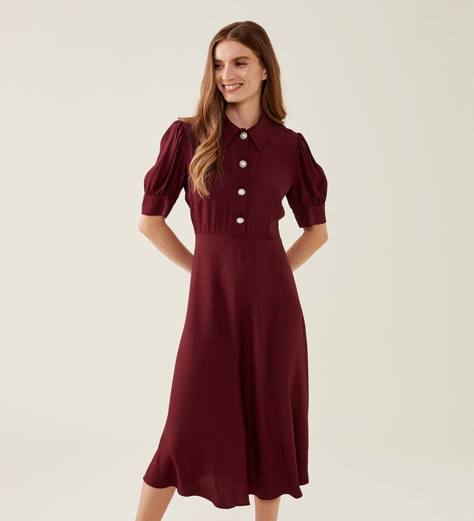 Jaela Burgundy Midi Dress