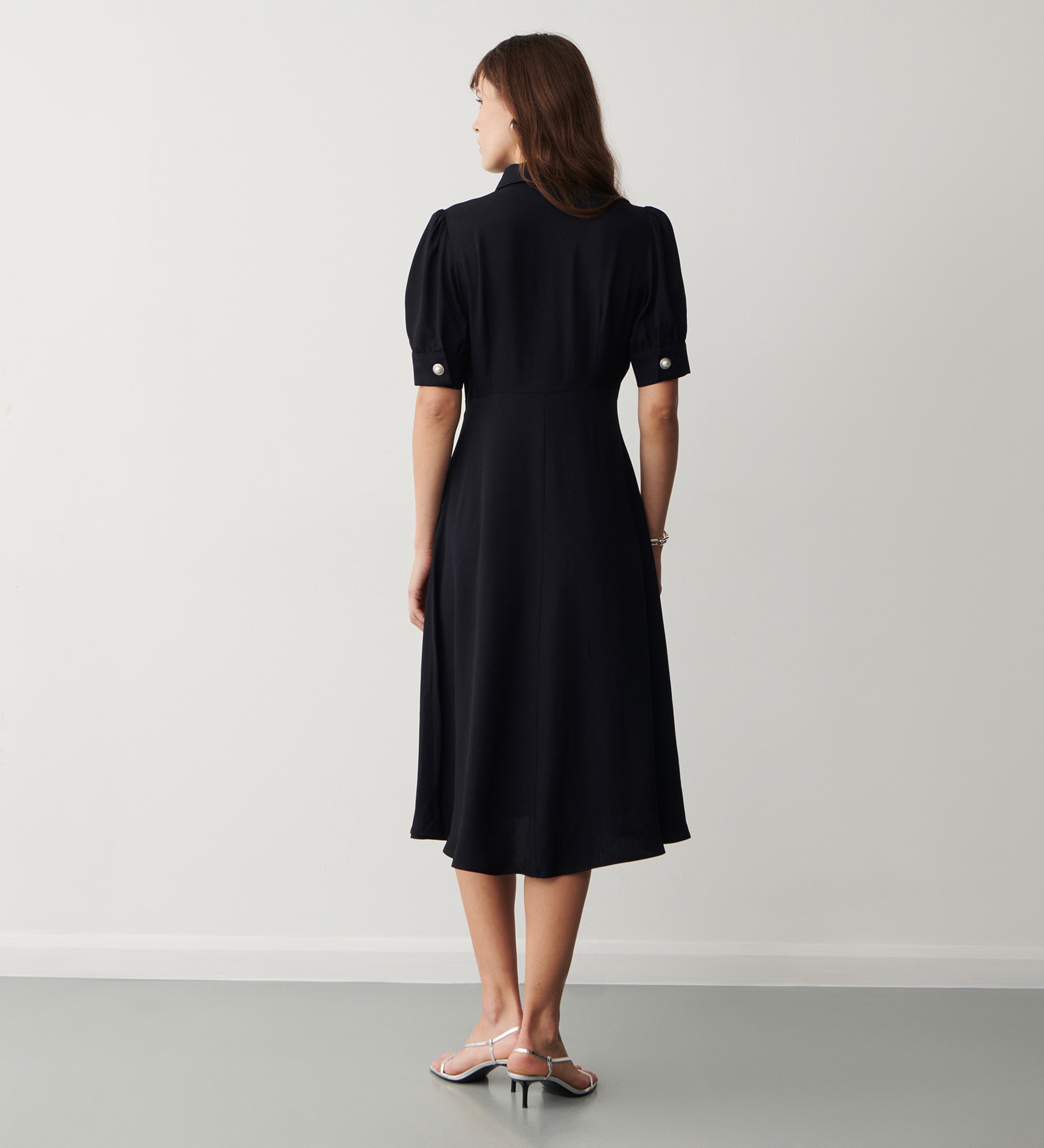 Jaela Navy Crepe Midi Shirt Dress | Finery London