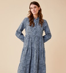 Taya Midi Cotton Cord Blue Leopard Dress