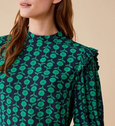Belen Crepe Green Daisy Midi Dress