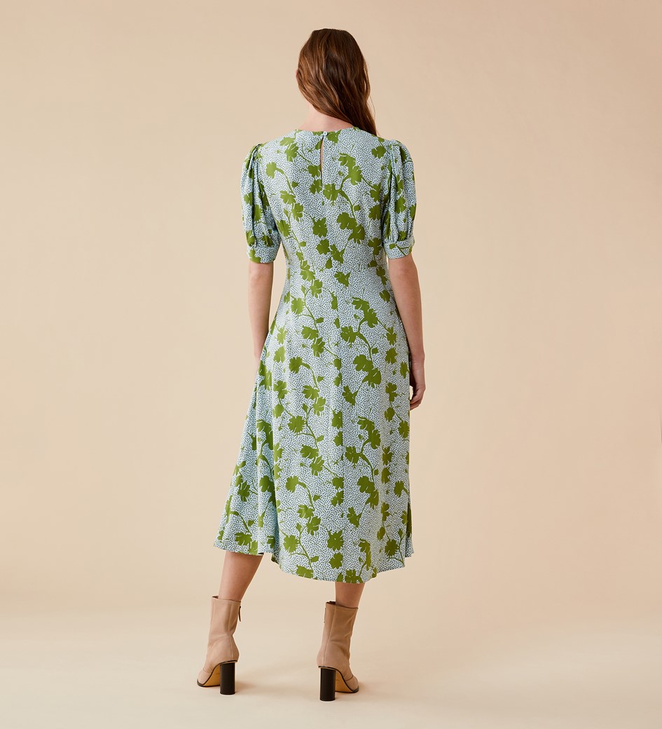 Mathilde Midi Viscose Green Leaves Dress