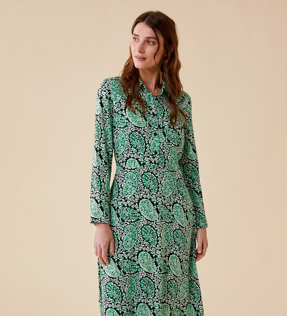 Ophelia Midi Viscose Green Paisley Dress