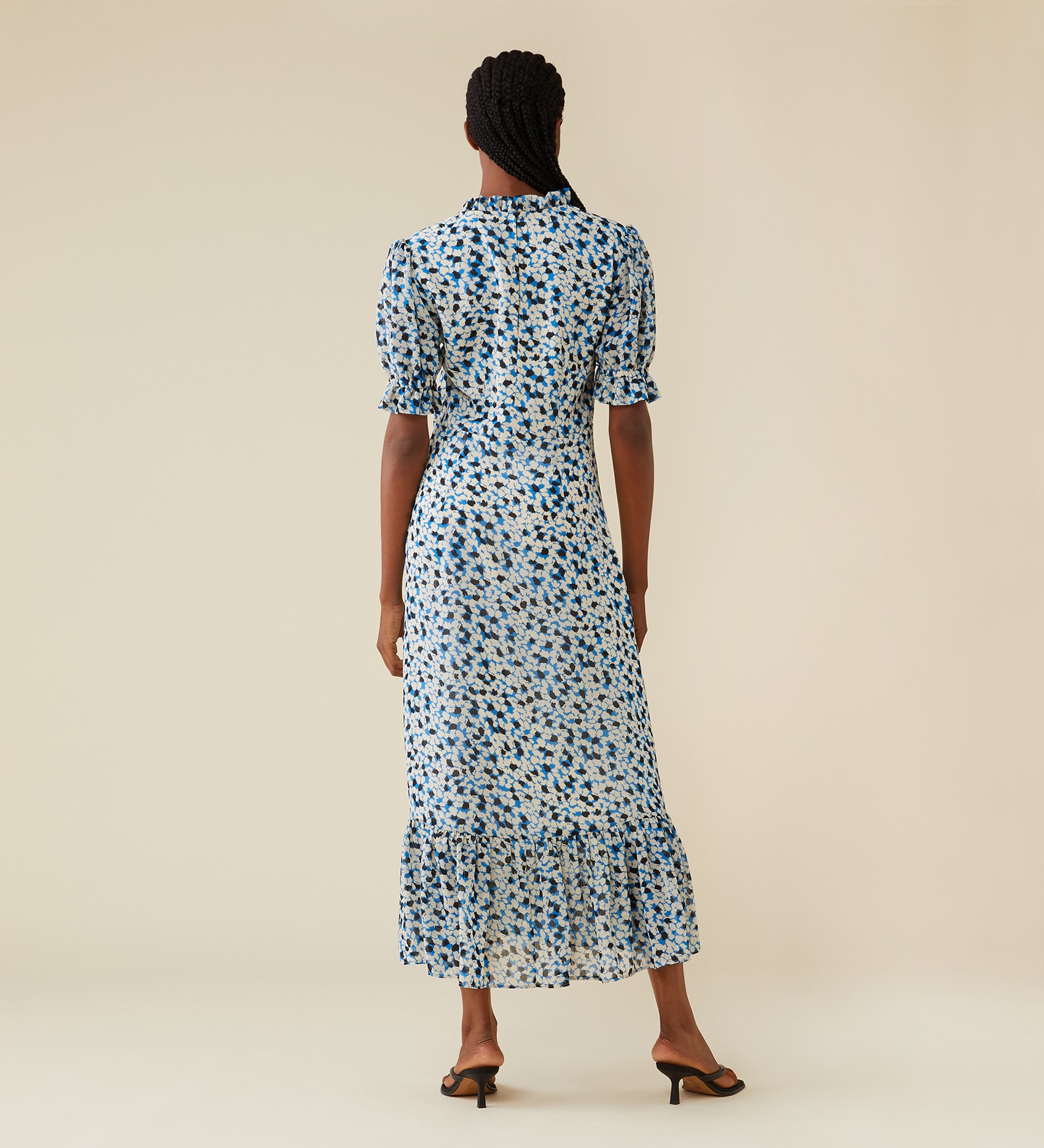 Camille Blue Maple Chiffon Midi Dress | Finery London