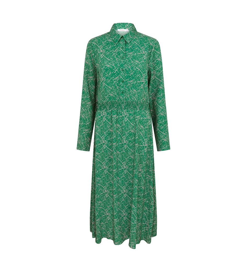 Cassie Viscose Green Abstract Midi Dress