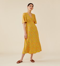 Cecile Midi Ecovero Yellow Floral Dress