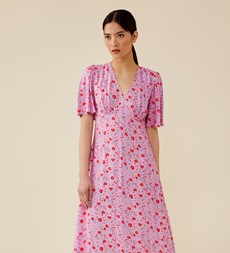 Cecile Midi Ecovero Pink Floral Dress