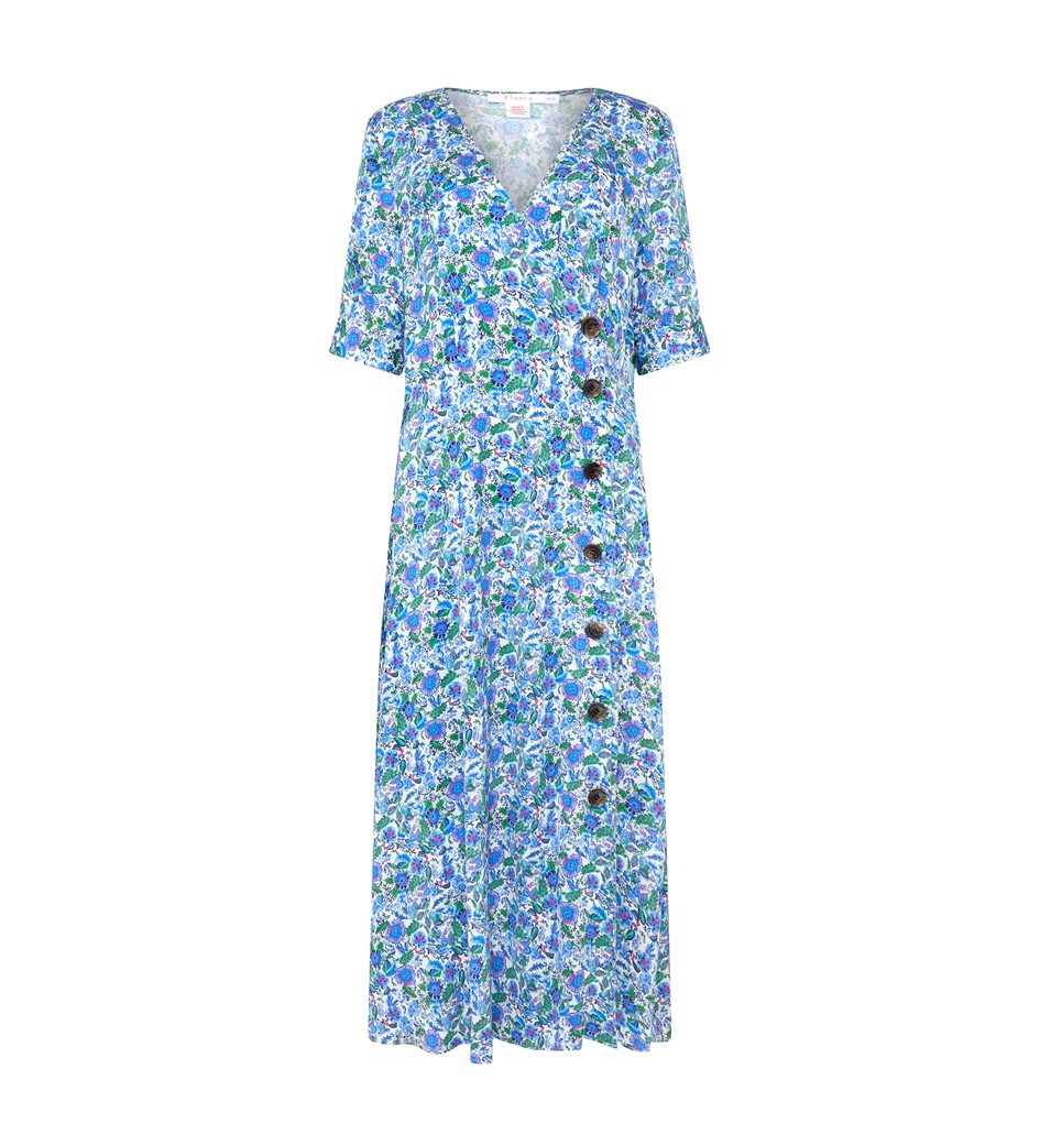 Ashling Midi Satin Blue Floral Dress