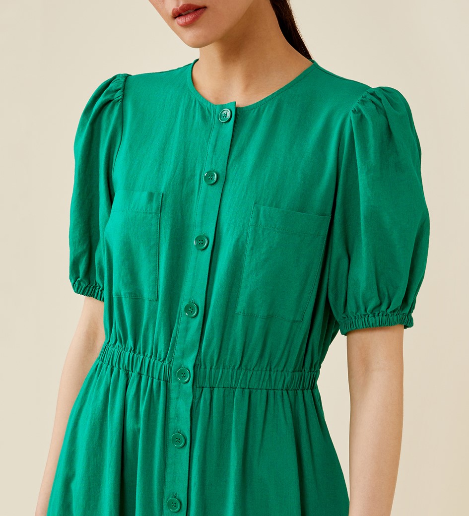 Mari Green Linen Blend Dress
