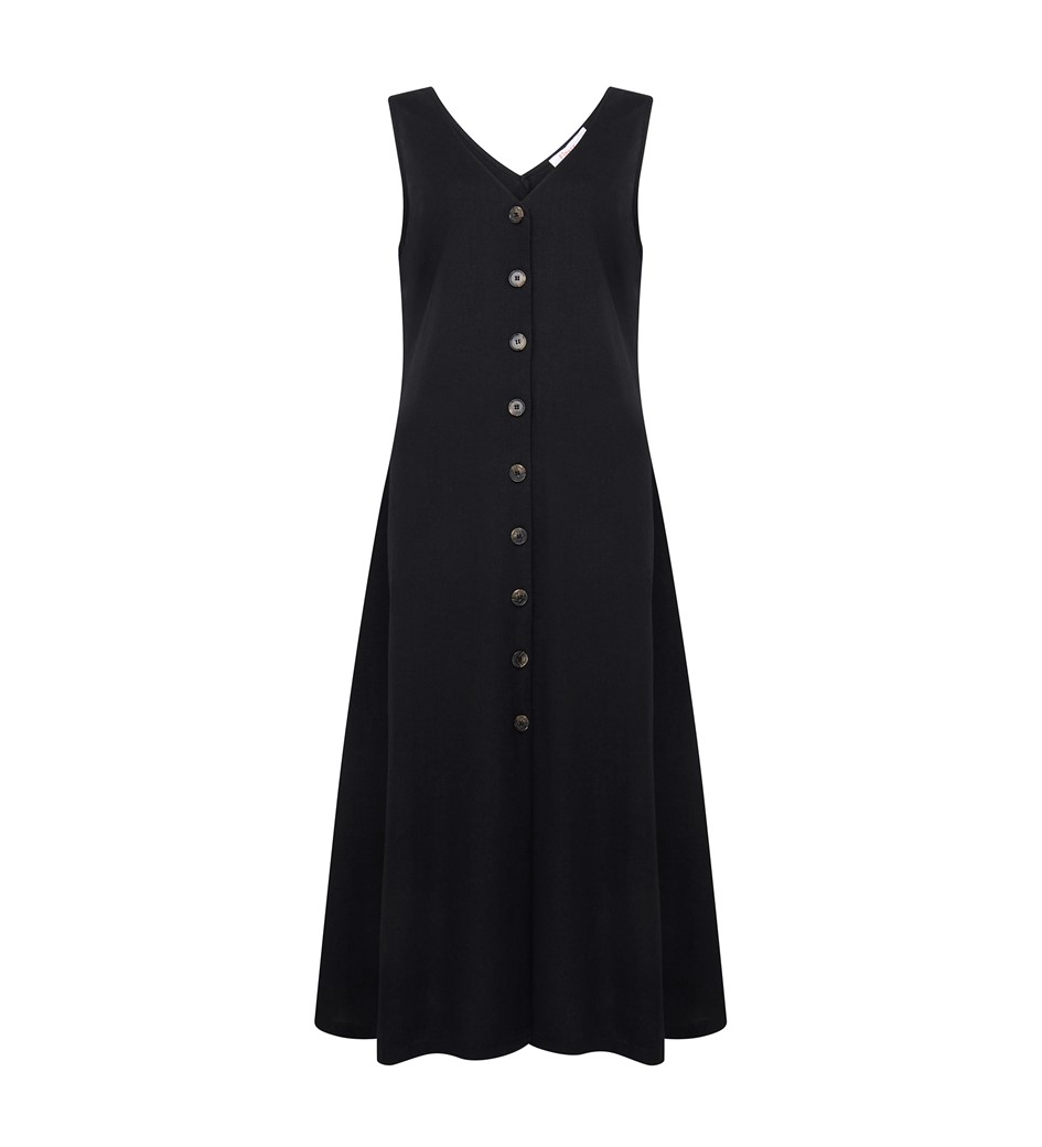 Dove Midi Black Linen Blend Dress