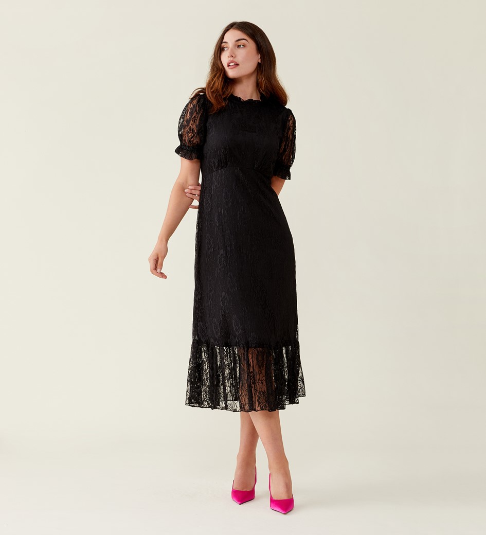 Saskia Midi Black Lace Dress