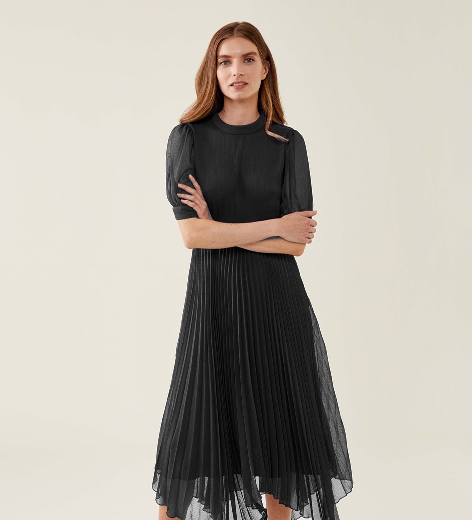 Essie Black Chiffon Midi Dress