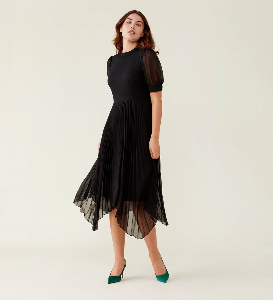 Essie Black Chiffon Midi Dress