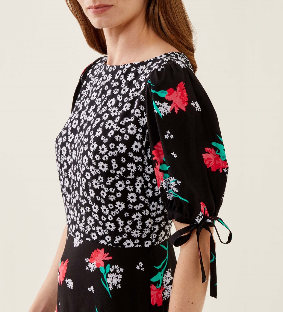 Ruby Black Blossom Midi Dress 