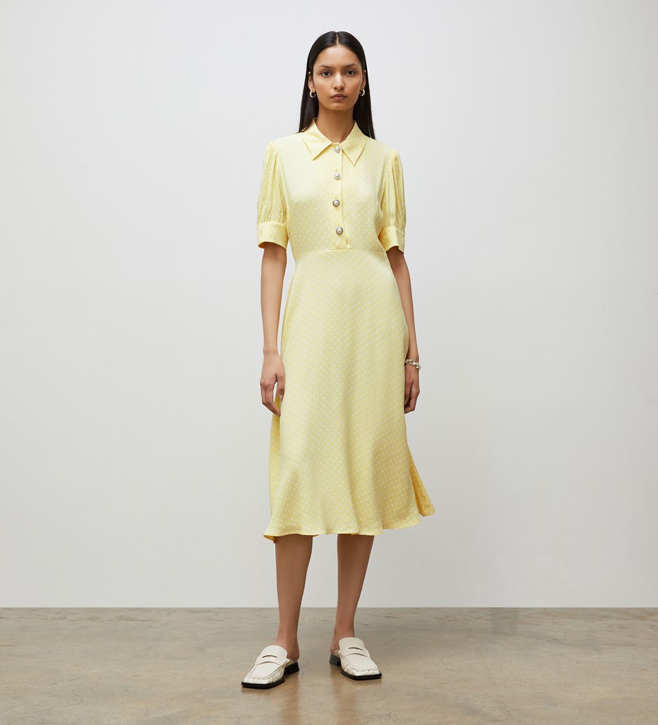 Jaela Lemon Spot Midi Dress