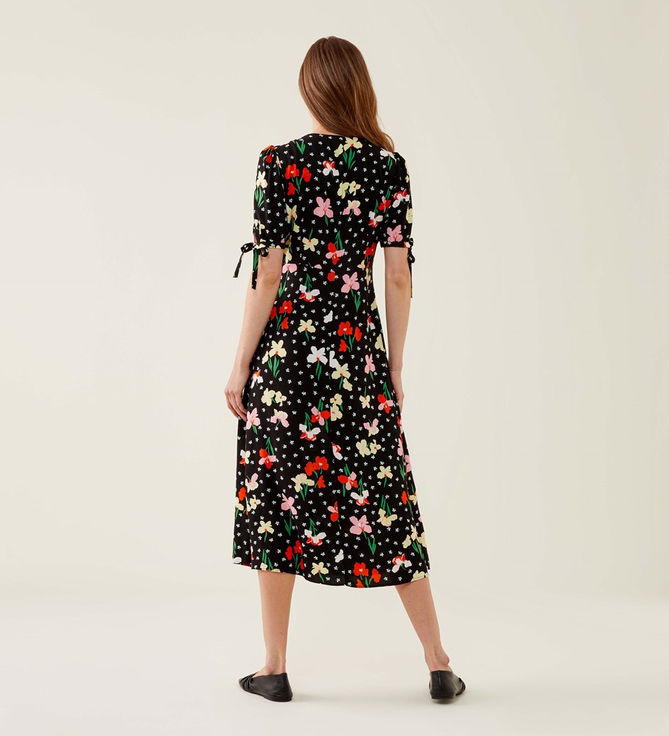 Claire Black Floral Midi Dress