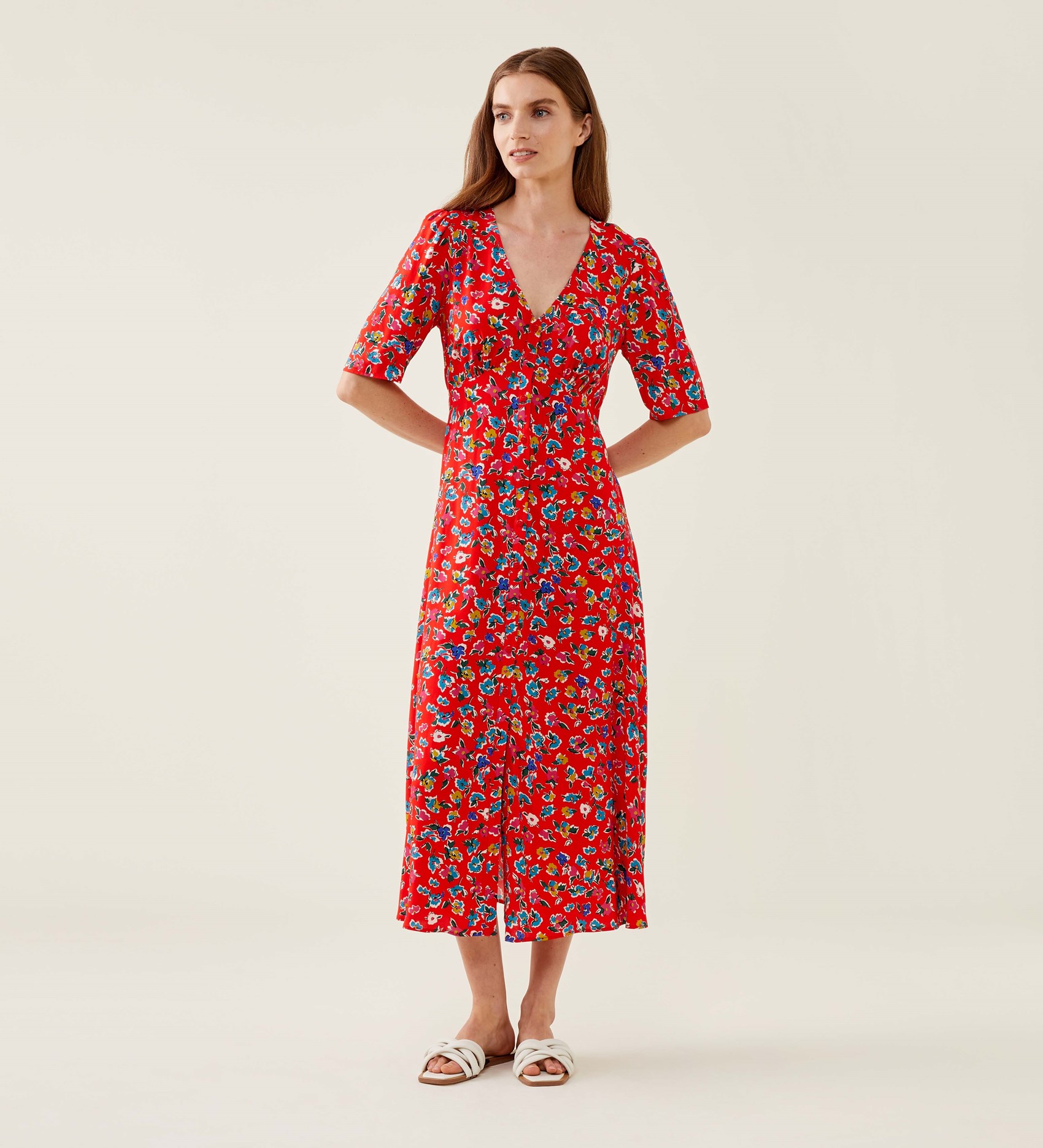 Camilla Red Daisy Midi Dress | Finery London