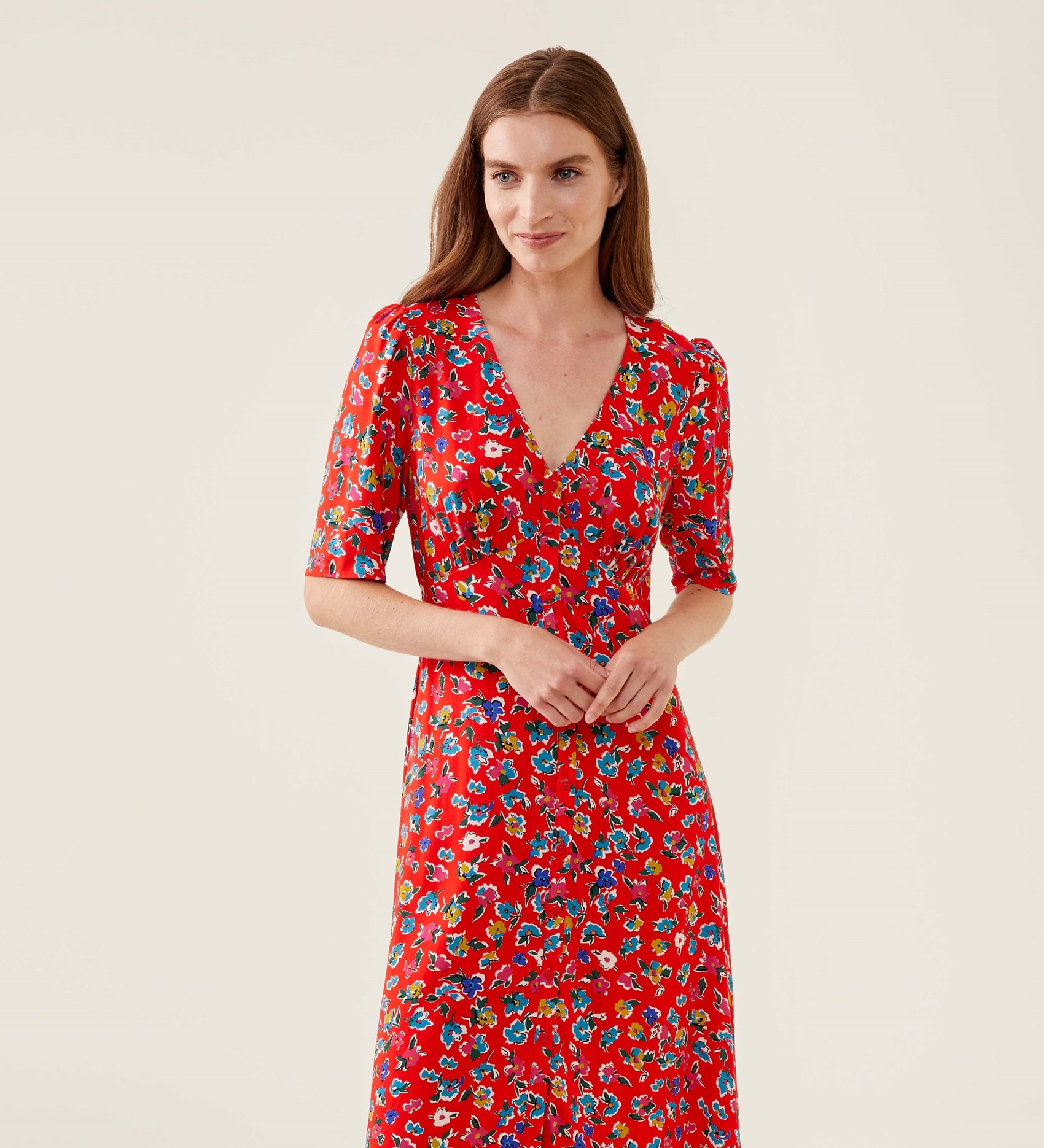 Camilla Red Daisy Midi Dress | Finery London
