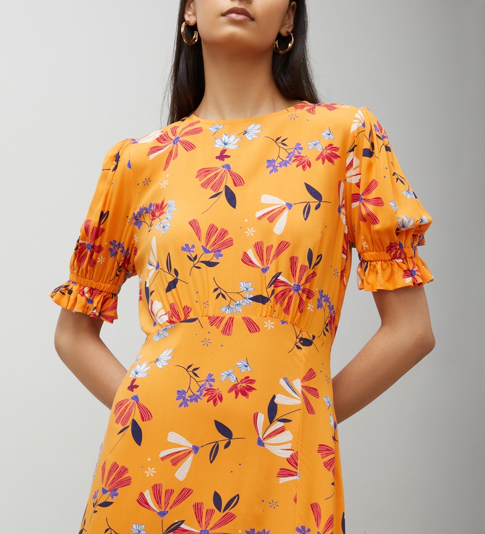 Oasis floral tier midi dress clearance orange