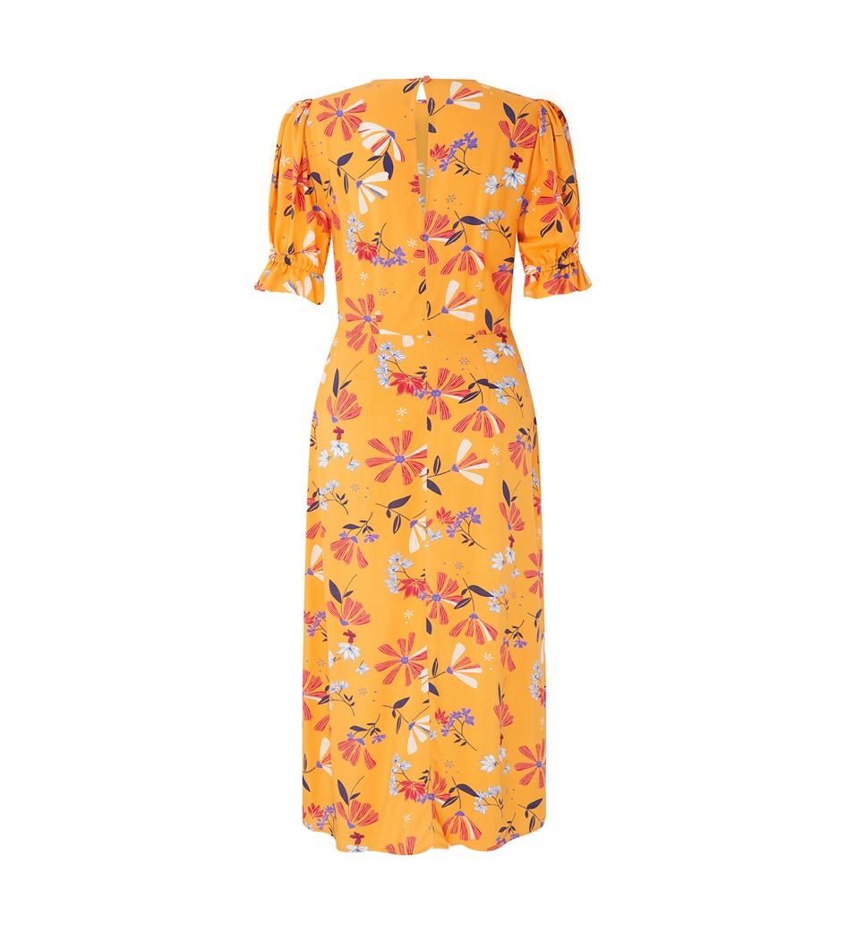Jaylen Orange Floral Midi Dress                     LENZING™ ECOVERO™