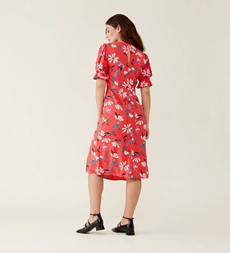 Jaylen Red Floral Midi Dress                     LENZING™ ECOVERO™