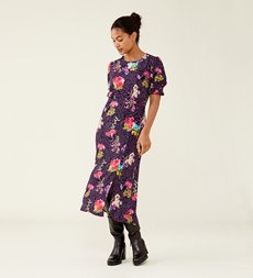 Jaylen Purple Flowers Midi Dress                     LENZING™ ECOVERO™