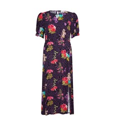 Jaylen Purple Flowers Midi Dress                     LENZING™ ECOVERO™