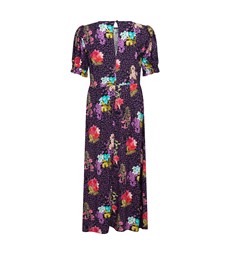Jaylen Purple Flowers Midi Dress                     LENZING™ ECOVERO™