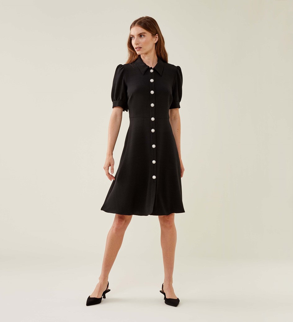 Ebony Black Crepe Knee Length Dress