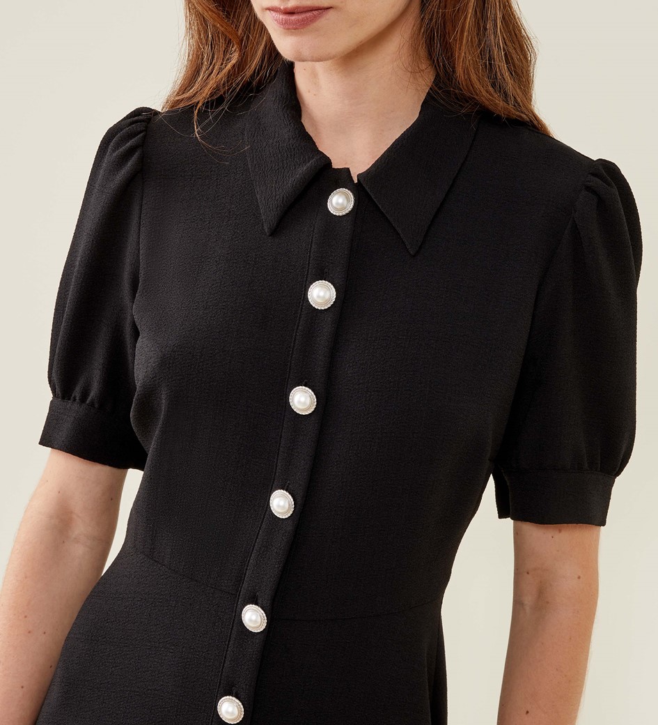Ebony Black Crepe Knee Length Dress