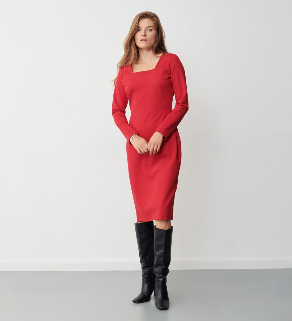 Glain Red Ponte Jersey Midi Dress