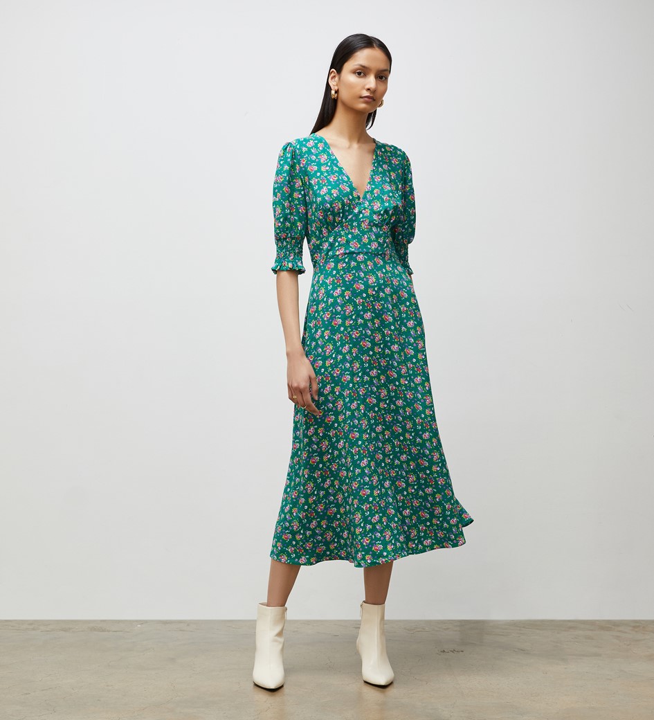 Deena Green Daisy Print Midi Dress                               LENZING™ ECOVERO™