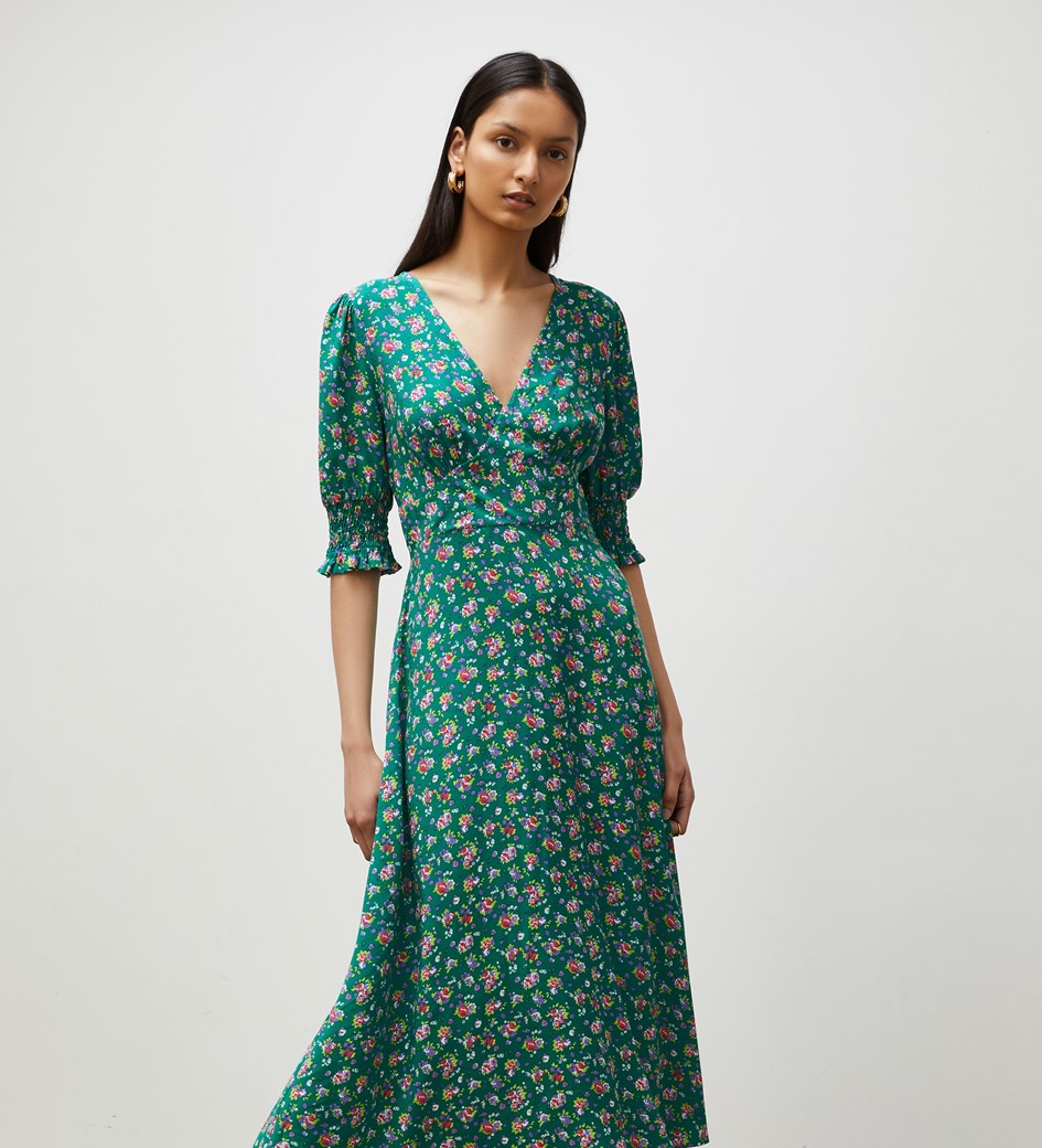 Deena Green Daisy Print Midi Dress                               LENZING™ ECOVERO™